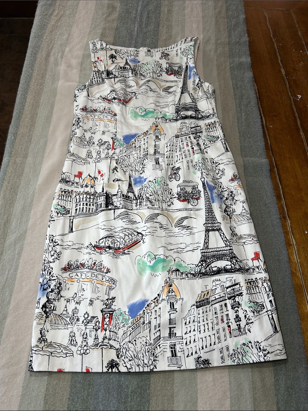 NorthStyle Paris Illustration Shift Dress in White Colorful Sketches Sz 8 Cotton